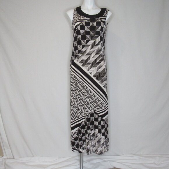Chico's Travelers Brown White Abstract Print Sleeveless Maxi Dress Women's S 4 - Picture 6 of 9